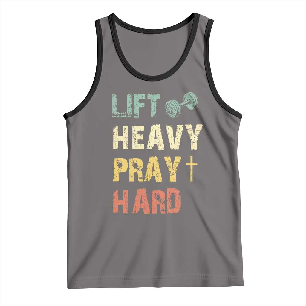 Lift Heavy Pray Hard Tank Top Christian Workout Jesus Gym Lifting Retro Cross TS11 Deep Heather Black Print Your Wear