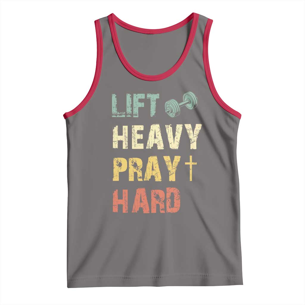 Lift Heavy Pray Hard Tank Top Christian Workout Jesus Gym Lifting Retro Cross TS11 Deep Heather Red Print Your Wear