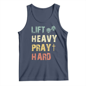 Lift Heavy Pray Hard Tank Top Christian Workout Jesus Gym Lifting Retro Cross TS11 Navy Print Your Wear