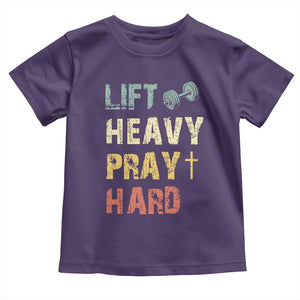 Lift Heavy Pray Hard Toddler T Shirt Christian Workout Jesus Gym Lifting Retro Cross TS11 Purple Print Your Wear