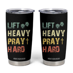 Lift Heavy Pray Hard Tumbler Cup Christian Workout Jesus Gym Lifting Retro Cross TS11 Black Print Your Wear