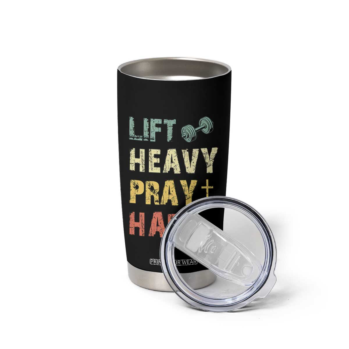 Lift Heavy Pray Hard Tumbler Cup Christian Workout Jesus Gym Lifting Retro Cross TS11 Print Your Wear