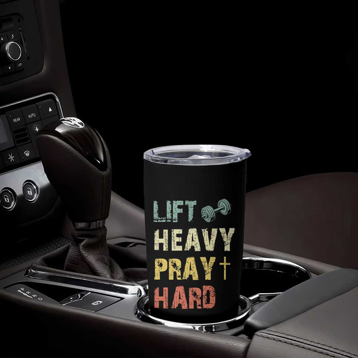 Lift Heavy Pray Hard Tumbler Cup Christian Workout Jesus Gym Lifting Retro Cross TS11 Print Your Wear