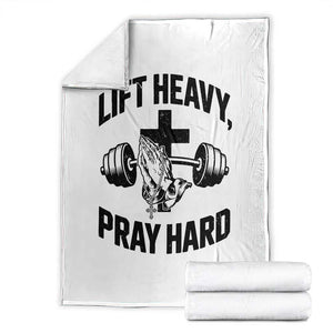 Lift Heavy Pray Hard Throw Blanket Christian Workout Jesus Gym Lifting TS11 White Print Your Wear