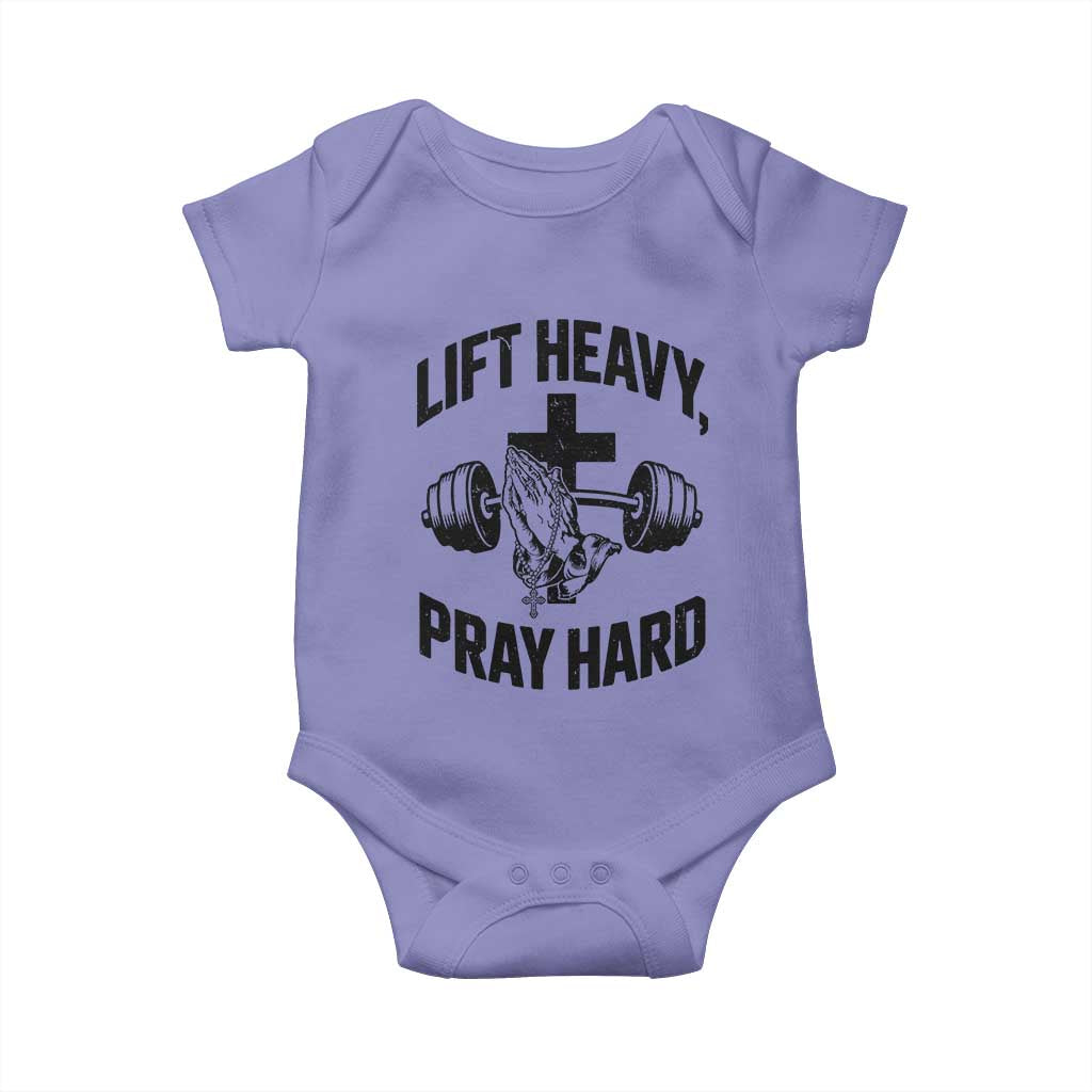 Lift Heavy Pray Hard Baby Onesie Christian Workout Jesus Gym Lifting TS11 Violet Print Your Wear