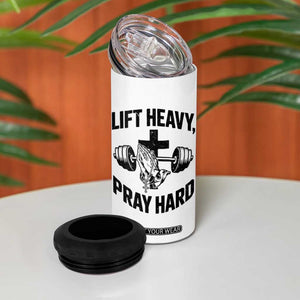 Lift Heavy Pray Hard 4 in 1 Can Cooler Tumbler Christian Workout Jesus Gym Lifting TS11 Print Your Wear