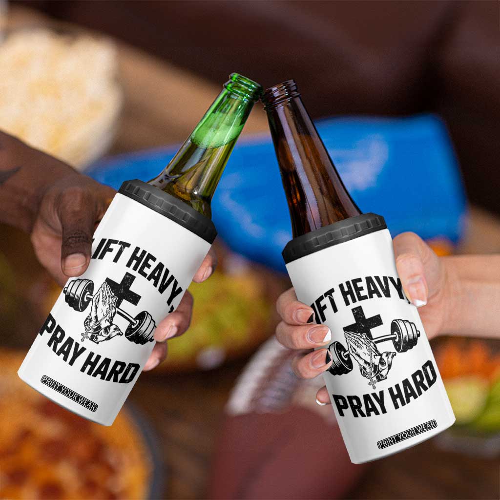 Lift Heavy Pray Hard 4 in 1 Can Cooler Tumbler Christian Workout Jesus Gym Lifting TS11 Print Your Wear
