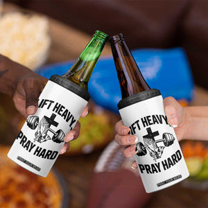 Lift Heavy Pray Hard 4 in 1 Can Cooler Tumbler Christian Workout Jesus Gym Lifting TS11 Print Your Wear