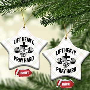Lift Heavy Pray Hard Ceramic Ornament Christian Workout Jesus Gym Lifting TS11 Print Your Wear