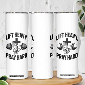 Lift Heavy Pray Hard Skinny Tumbler Christian Workout Jesus Gym Lifting TS11 Print Your Wear