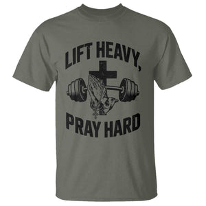 Lift Heavy Pray Hard T Shirt Christian Workout Jesus Gym Lifting TS11 Military Green Print Your Wear