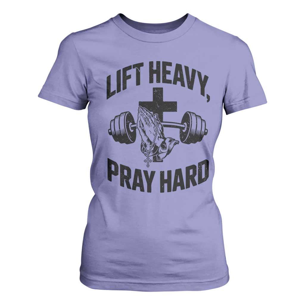 Lift Heavy Pray Hard T Shirt For Women Christian Workout Jesus Gym Lifting TS11 Violet Print Your Wear