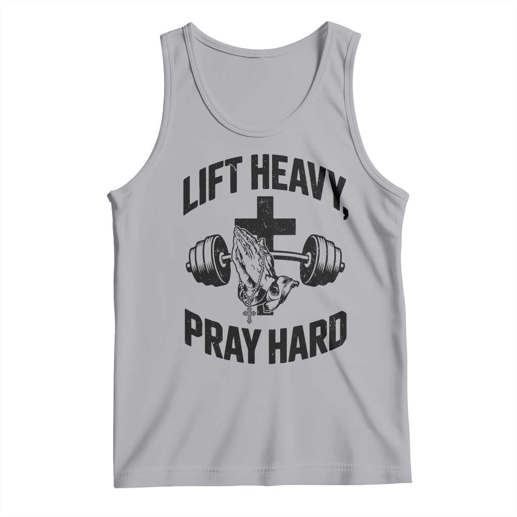 Lift Heavy Pray Hard Tank Top Christian Workout Jesus Gym Lifting TS11 Athletic Heather Print Your Wear