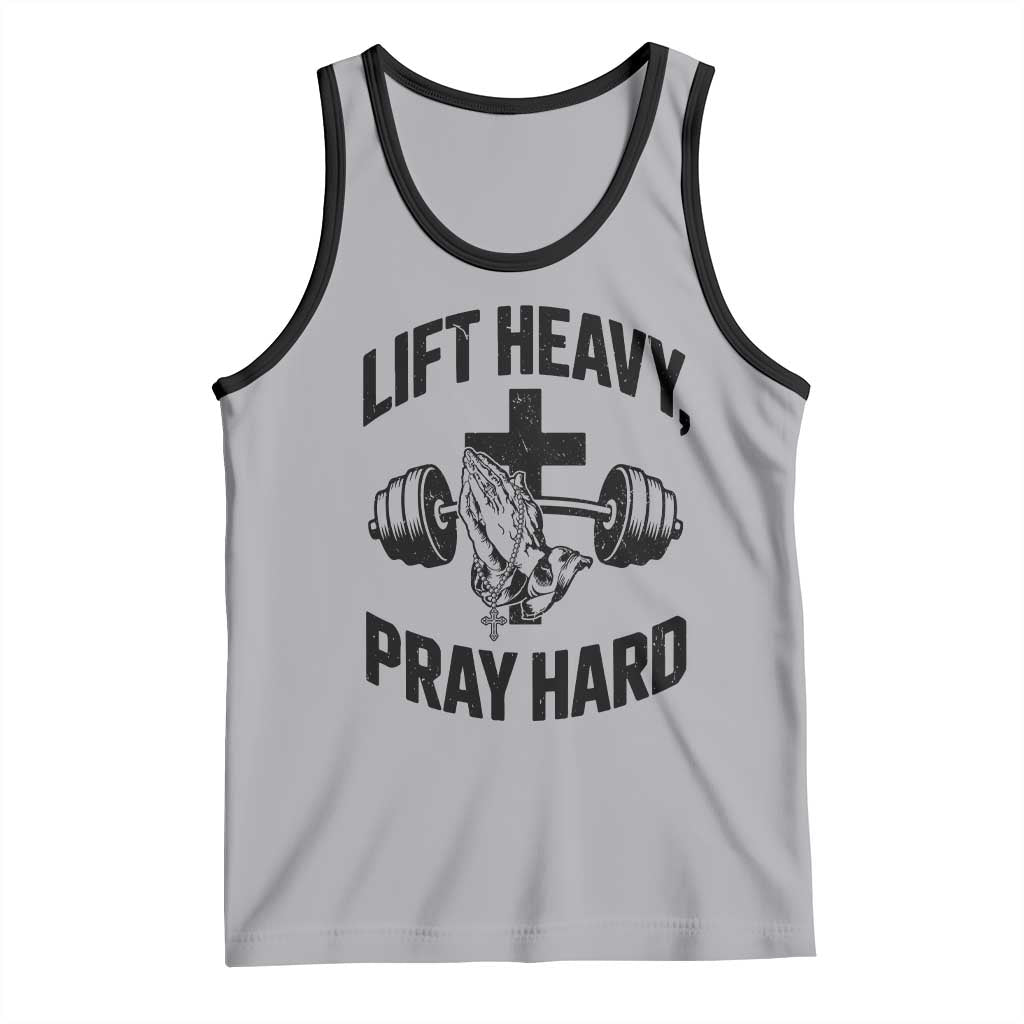 Lift Heavy Pray Hard Tank Top Christian Workout Jesus Gym Lifting TS11 Athletic Heather Black Print Your Wear
