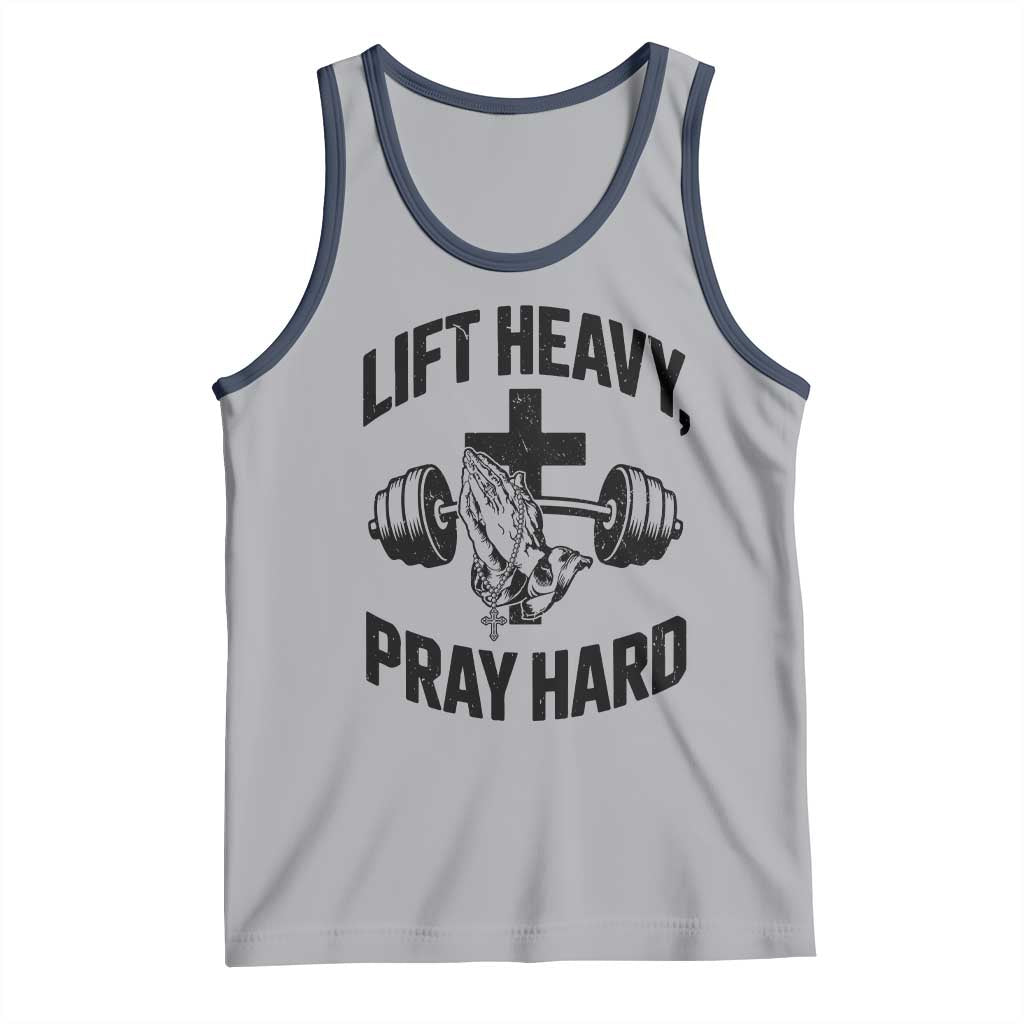 Lift Heavy Pray Hard Tank Top Christian Workout Jesus Gym Lifting TS11 Athletic Heather Navy Print Your Wear
