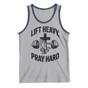 Lift Heavy Pray Hard Tank Top Christian Workout Jesus Gym Lifting TS11 Athletic Heather Navy Print Your Wear