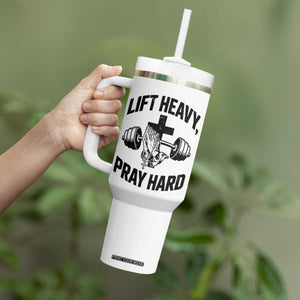 Lift Heavy Pray Hard Tumbler With Handle Christian Workout Jesus Gym Lifting TS11 Print Your Wear