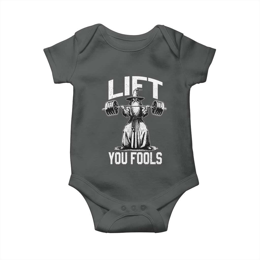 Funny Lift You Fools Baby Onesie Swole Wizard Weightlifting Bodybuilding Gym Fitness TS11 Dark Heather Print Your Wear