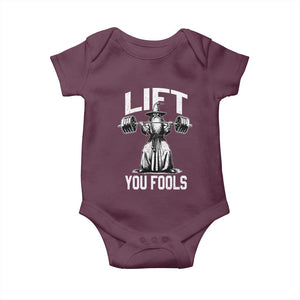 Funny Lift You Fools Baby Onesie Swole Wizard Weightlifting Bodybuilding Gym Fitness TS11 Maroon Print Your Wear