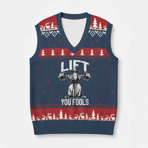 Funny Lift You Fools V-Neck Knit Sweater Vest Swole Wizard Weightlifting Bodybuilding Gym Fitness TS11 Navy Red Print Your Wear