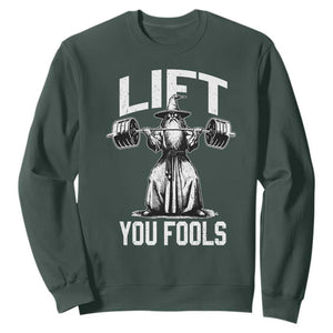 Funny Lift You Fools Sweatshirt Swole Wizard Weightlifting Bodybuilding Gym Fitness TS11 Dark Forest Green Print Your Wear