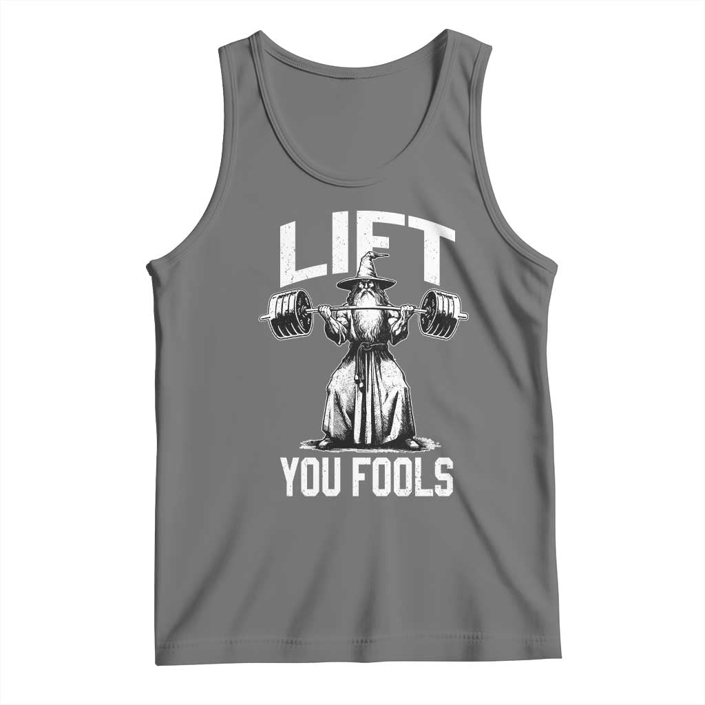 Funny Lift You Fools Tank Top Swole Wizard Weightlifting Bodybuilding Gym Fitness TS11 Black Heather Print Your Wear