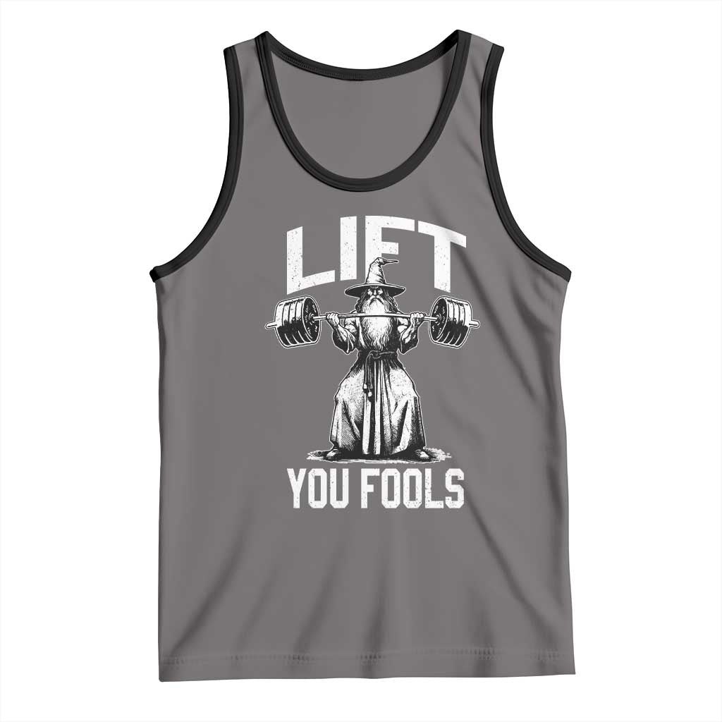 Funny Lift You Fools Tank Top Swole Wizard Weightlifting Bodybuilding Gym Fitness TS11 Deep Heather Black Print Your Wear