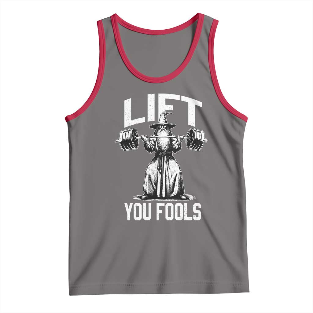 Funny Lift You Fools Tank Top Swole Wizard Weightlifting Bodybuilding Gym Fitness TS11 Deep Heather Red Print Your Wear