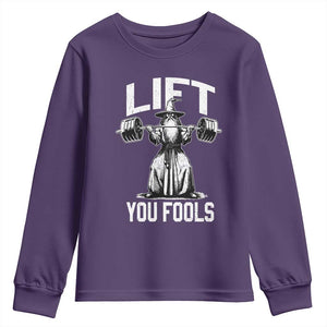Funny Lift You Fools Youth Sweatshirt Swole Wizard Weightlifting Bodybuilding Gym Fitness TS11 Purple Print Your Wear
