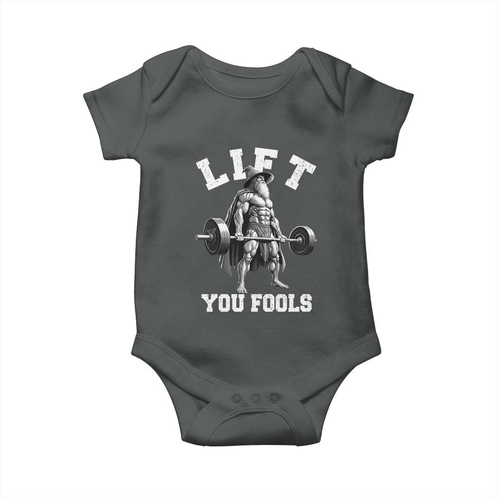 Funny Lift You Fools Baby Onesie Swole Wizard Weightlifting Bodybuilding Gym TS11 Dark Heather Print Your Wear