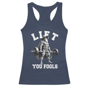 Funny Lift You Fools Racerback Tank Top Swole Wizard Weightlifting Bodybuilding Gym TS11 Navy Print Your Wear