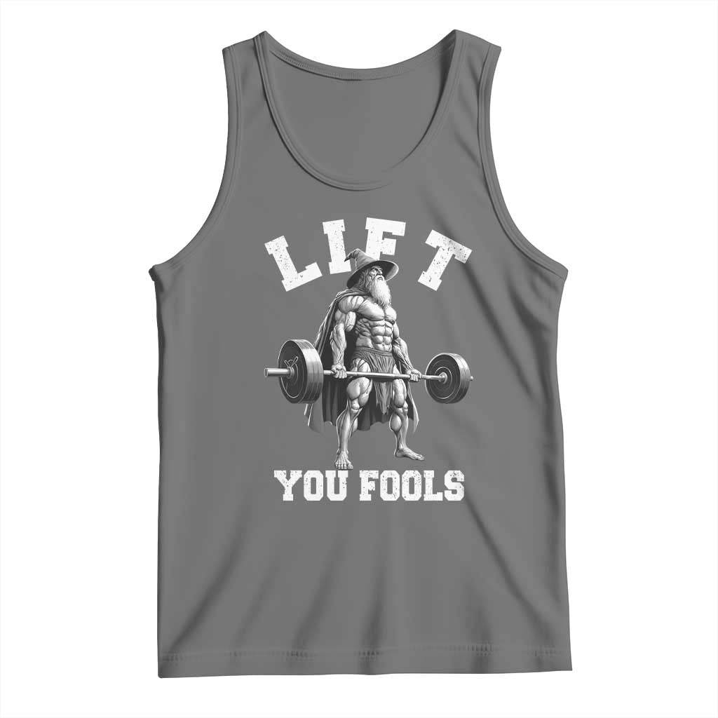 Funny Lift You Fools Tank Top Swole Wizard Weightlifting Bodybuilding Gym TS11 Black Heather Print Your Wear