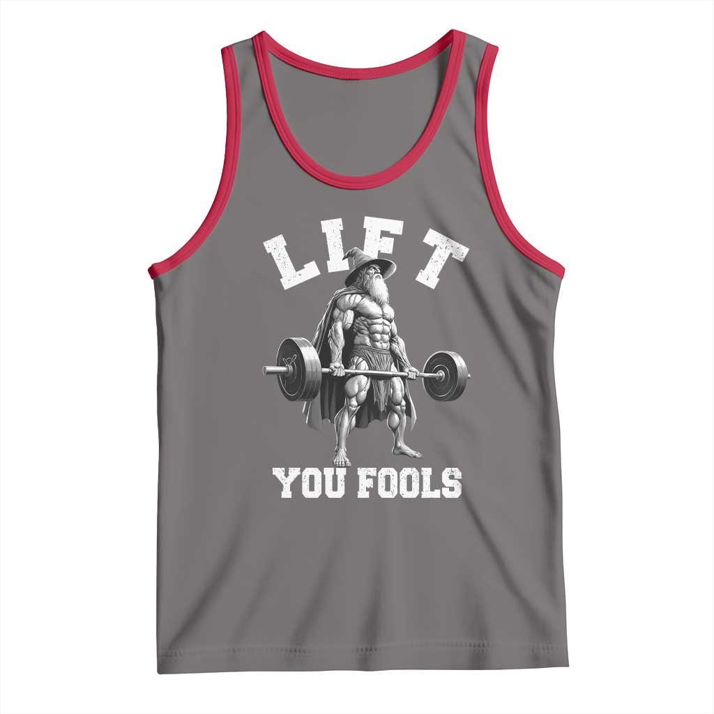 Funny Lift You Fools Tank Top Swole Wizard Weightlifting Bodybuilding Gym TS11 Deep Heather Red Print Your Wear