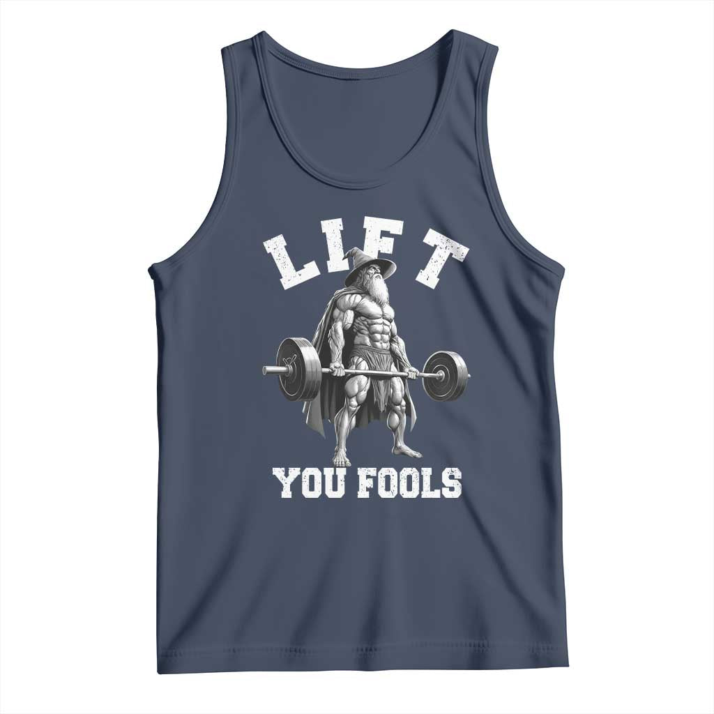 Funny Lift You Fools Tank Top Swole Wizard Weightlifting Bodybuilding Gym TS11 Navy Print Your Wear