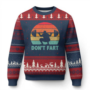 Dont Fart Fitness Gym Workout Weights Squat Humor Ugly Christmas Sweater TS11 Navy Red Print Your Wear