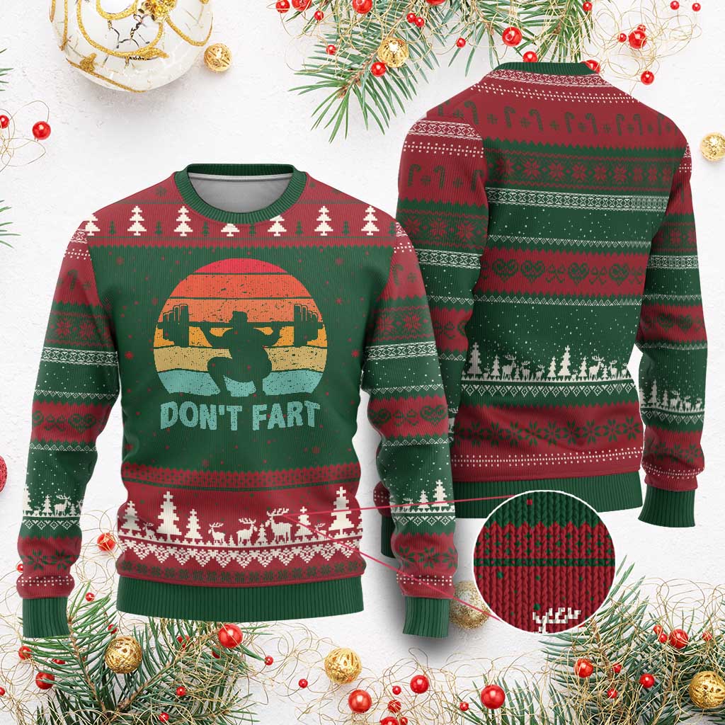 Dont Fart Fitness Gym Workout Weights Squat Humor Ugly Christmas Sweater TS11 Red Green Print Your Wear