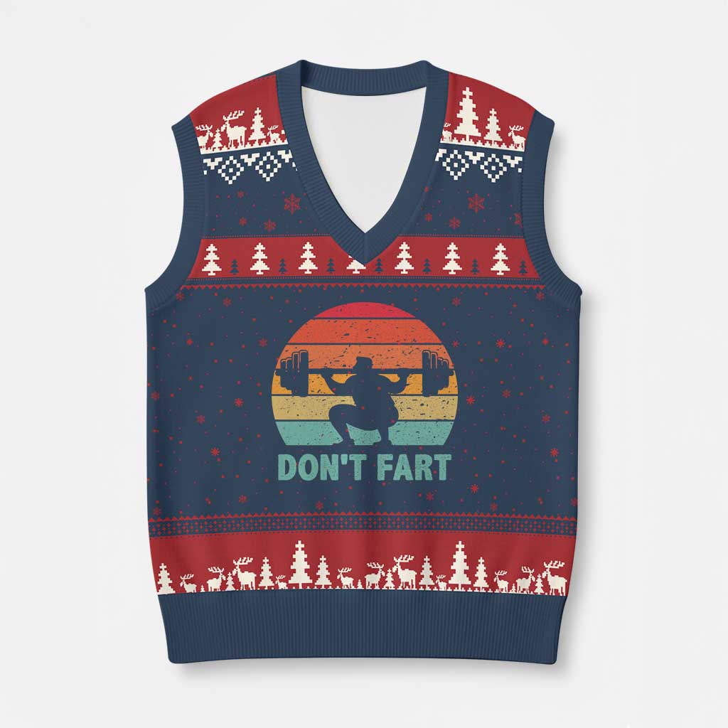 Dont Fart Fitness Gym Workout Weights Squat Humor V-Neck Knit Sweater Vest TS11 Navy Red Print Your Wear