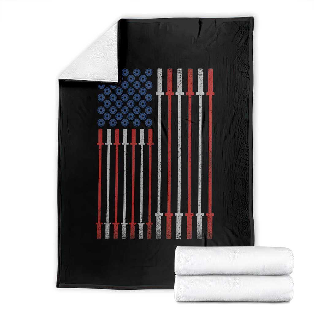Fitness Gym Barbell Powerlifting Patriotic American Flag Throw Blanket TS11 Black Print Your Wear