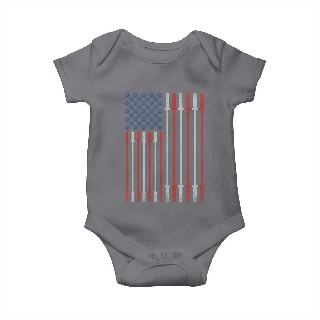 Fitness Gym Barbell Powerlifting Patriotic American Flag Baby Onesie TS11 Charcoal Print Your Wear