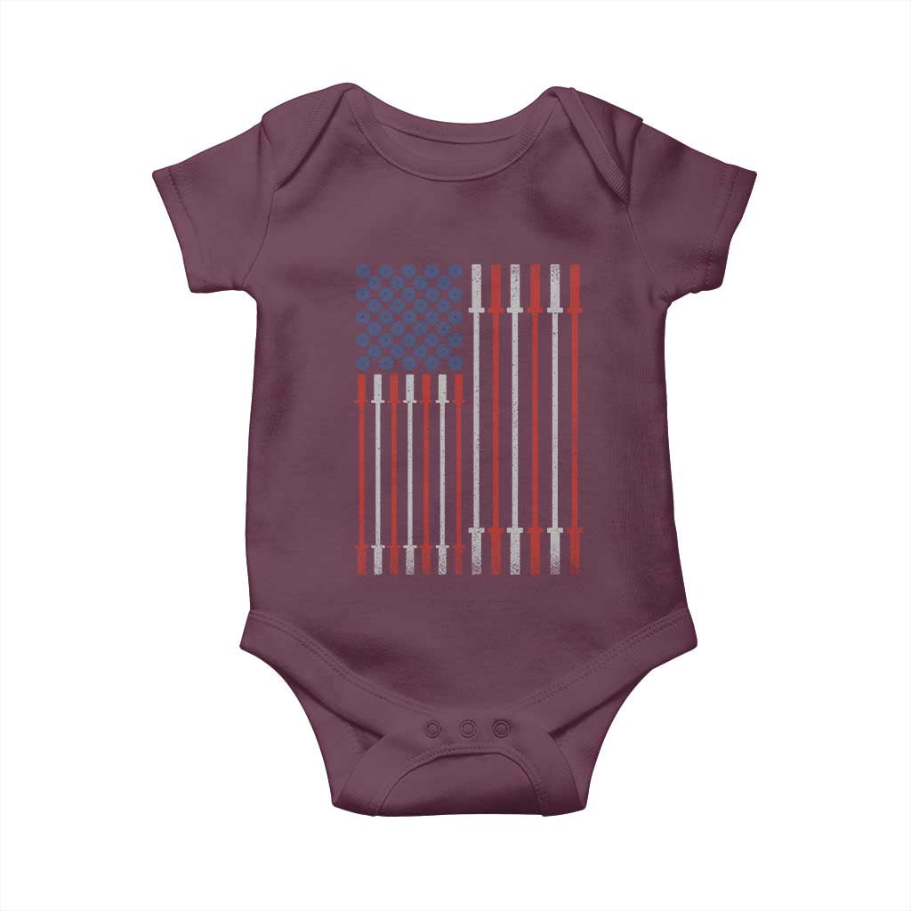 Fitness Gym Barbell Powerlifting Patriotic American Flag Baby Onesie TS11 Maroon Print Your Wear