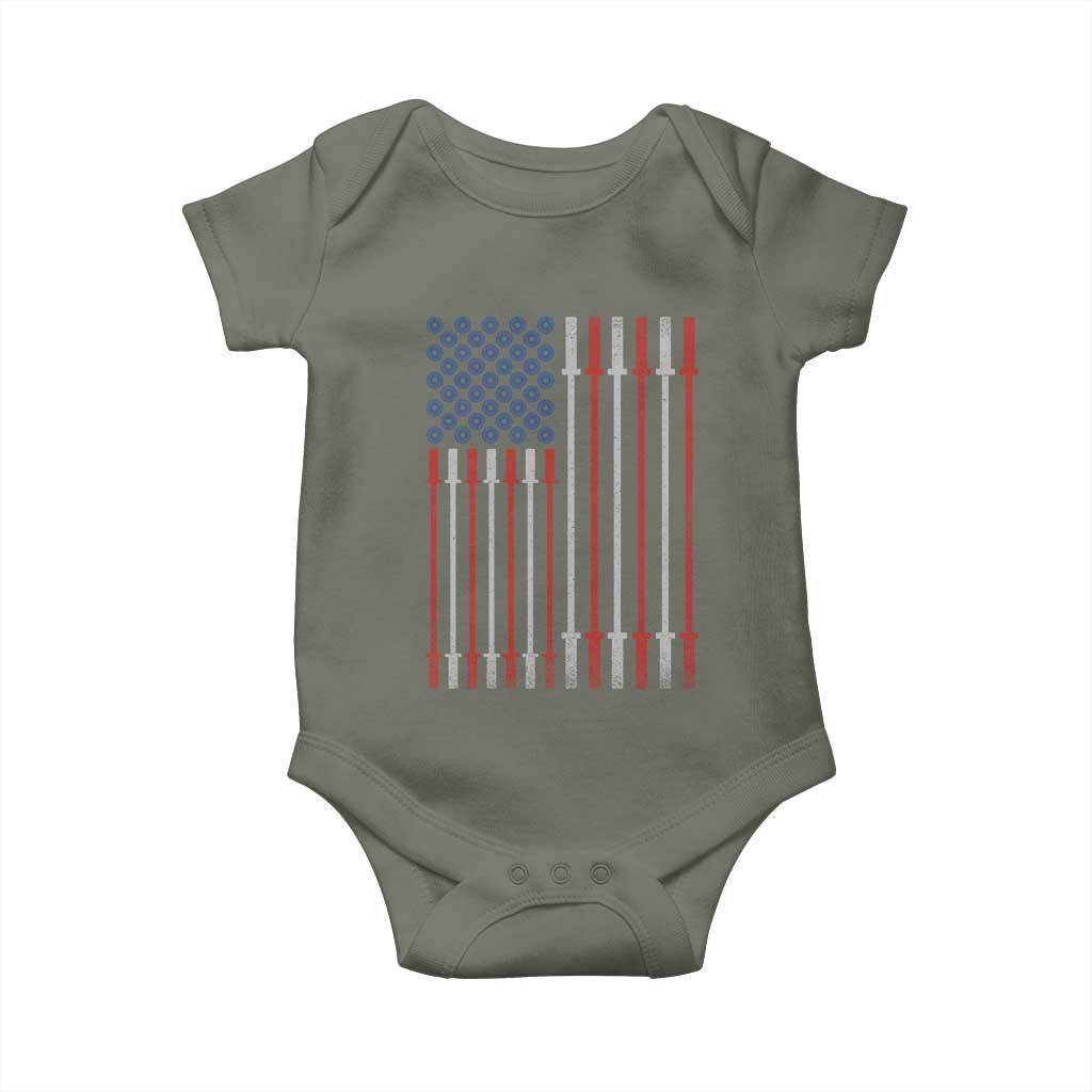 Fitness Gym Barbell Powerlifting Patriotic American Flag Baby Onesie TS11 Military Green Print Your Wear