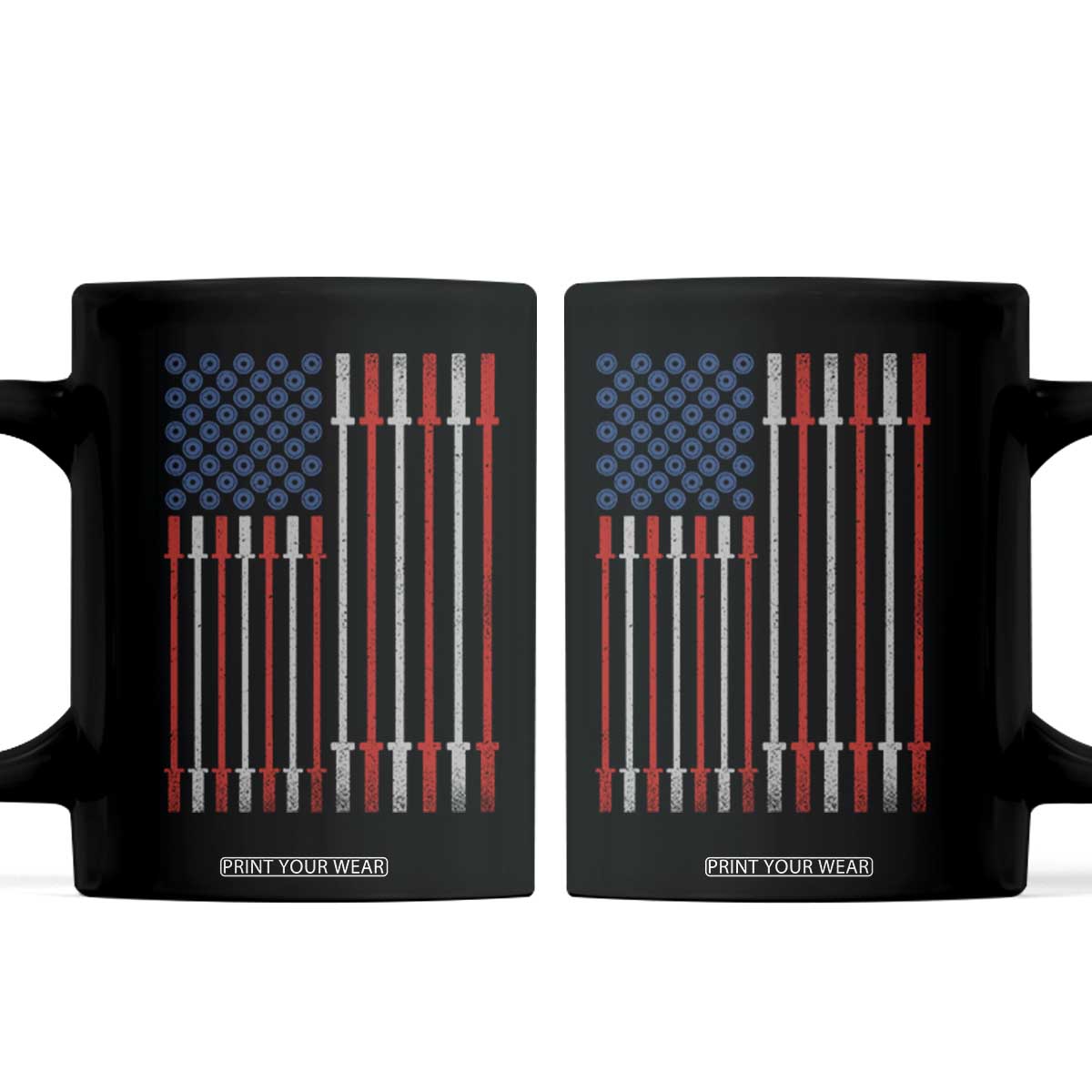 Fitness Gym Barbell Powerlifting Patriotic American Flag Coffee Mug TS11 Black Print Your Wear