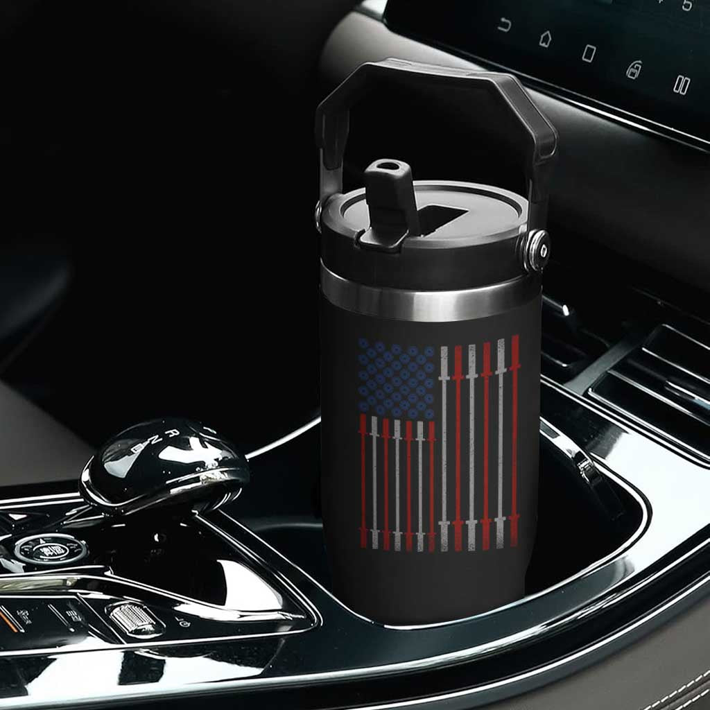 Fitness Gym Barbell Powerlifting Patriotic American Flag Flip Straw Tumbler TS11 Print Your Wear