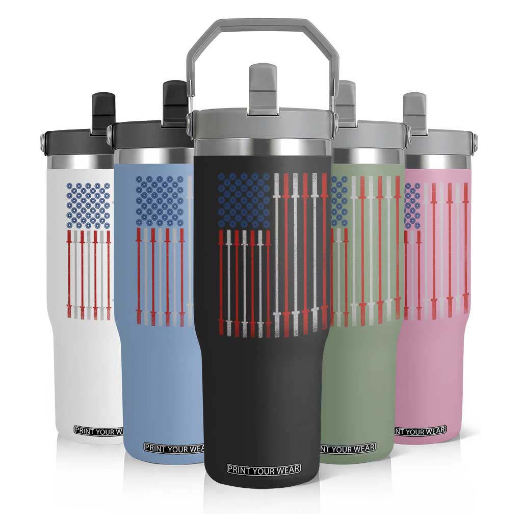 Fitness Gym Barbell Powerlifting Patriotic American Flag Flip Straw Tumbler TS11 Print Your Wear