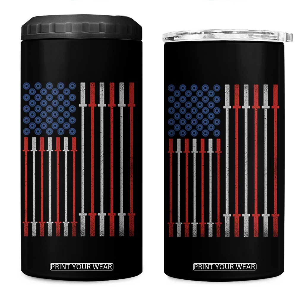 Fitness Gym Barbell Powerlifting Patriotic American Flag 4 in 1 Can Cooler Tumbler TS11 One Size: 16 oz Black Print Your Wear