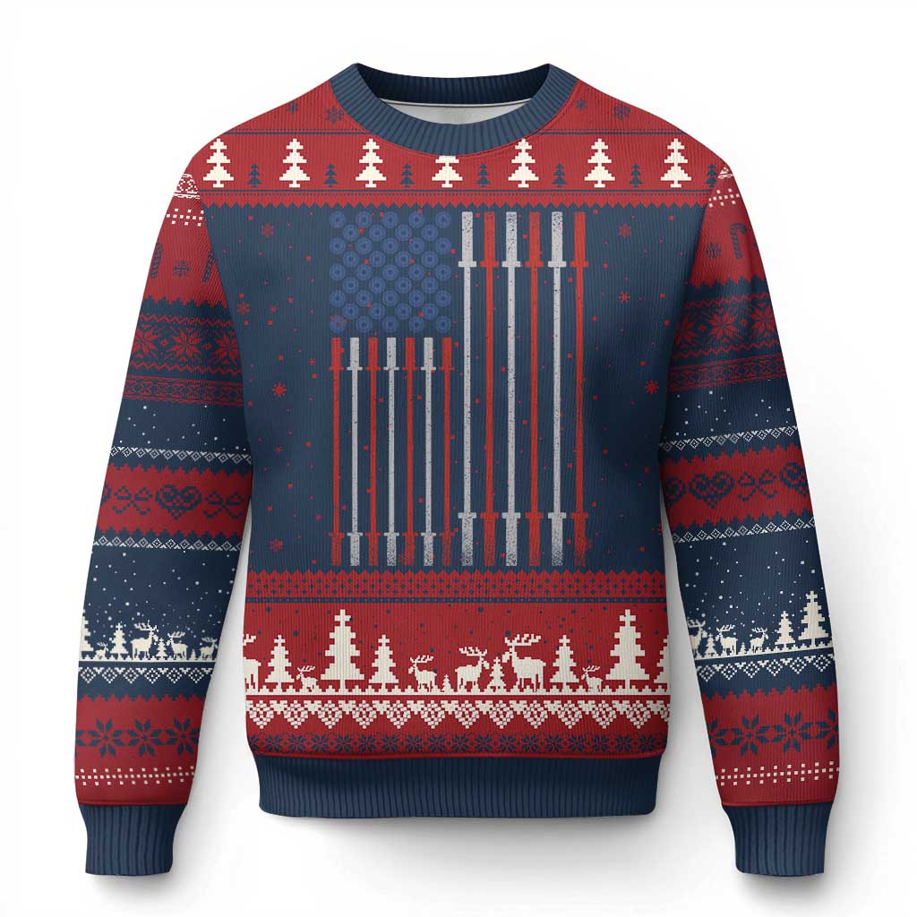 Fitness Gym Barbell Powerlifting Patriotic American Flag Ugly Christmas Sweater TS11 Navy Red Print Your Wear