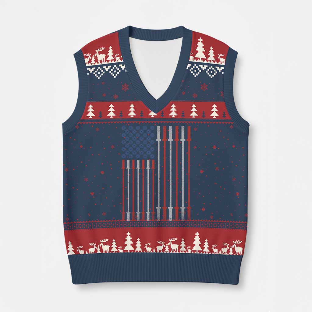 Fitness Gym Barbell Powerlifting Patriotic American Flag V-Neck Knit Sweater Vest TS11 Navy Red Print Your Wear