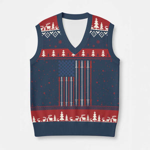 Fitness Gym Barbell Powerlifting Patriotic American Flag V-Neck Knit Sweater Vest TS11 Navy Red Print Your Wear