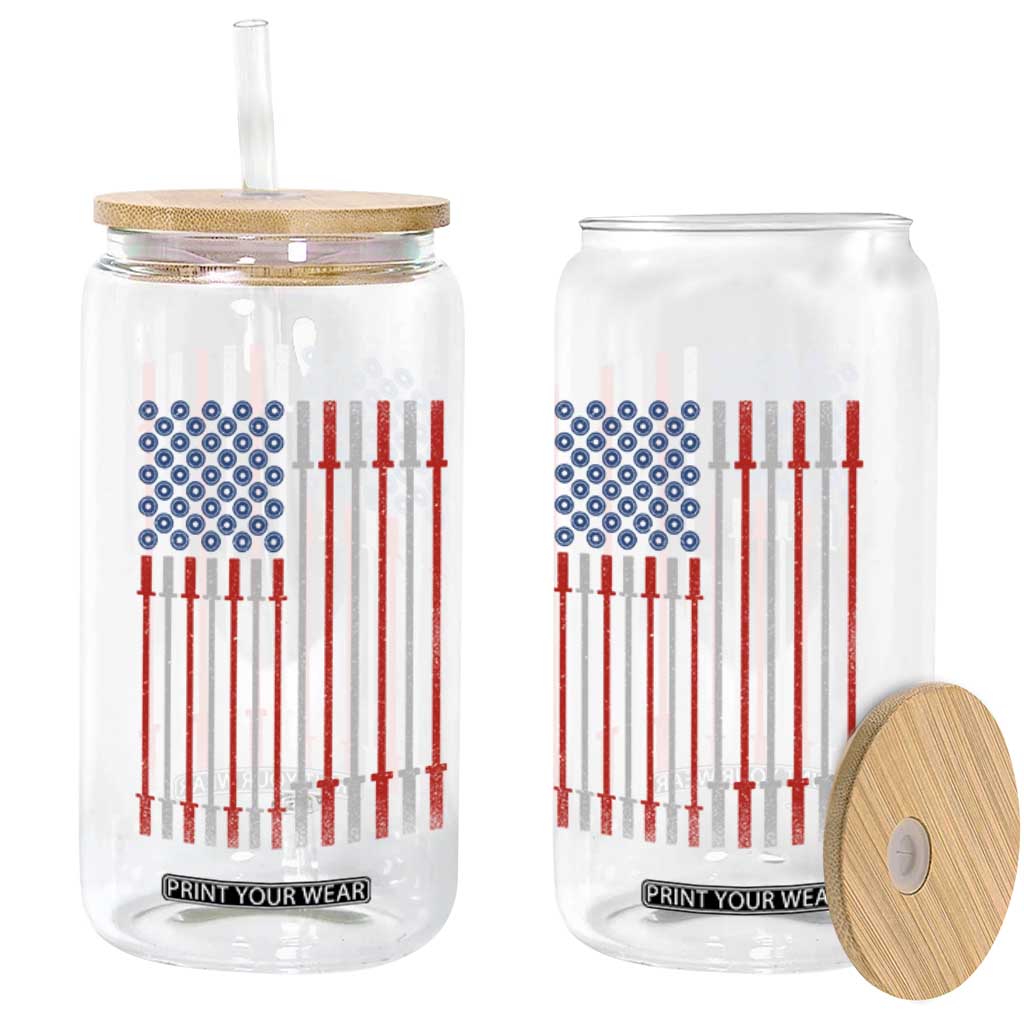 Fitness Gym Barbell Powerlifting Patriotic American Flag Glass Can TS11 Print Your Wear