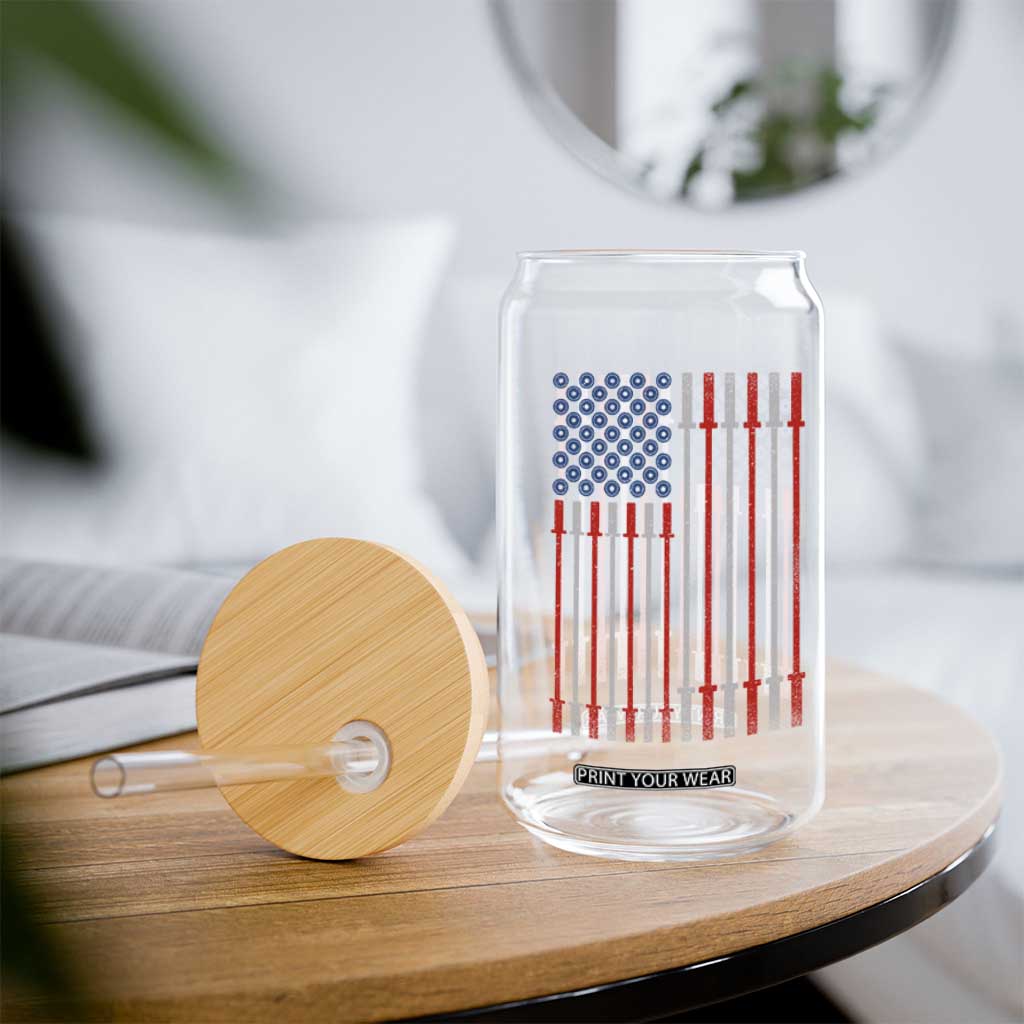 Fitness Gym Barbell Powerlifting Patriotic American Flag Glass Can TS11 Print Your Wear